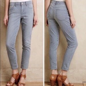Anthro Pilcro letterpress striped Skinny Railroad blue white Jean denim 25